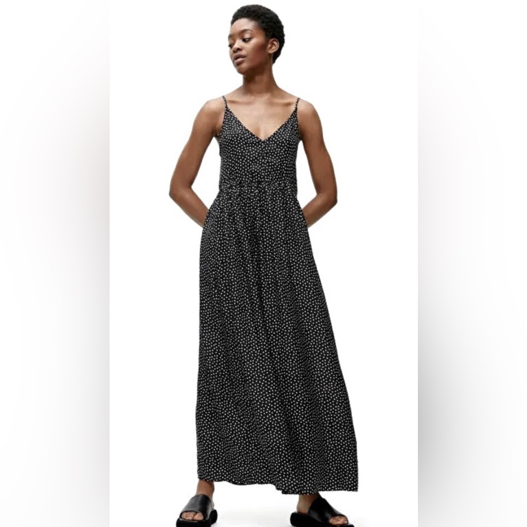 Arket Black And White Polka Dot Spaghetti-Strap Maxi Dress
